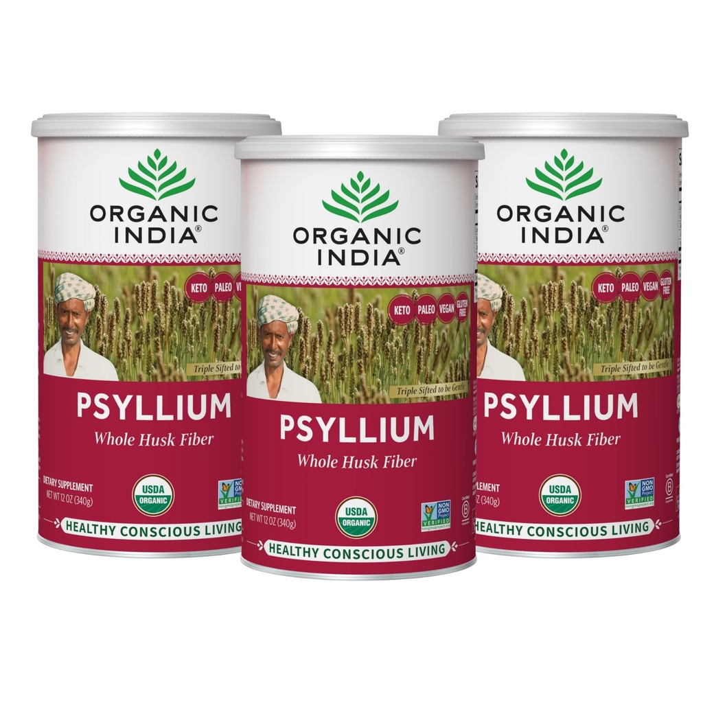 ORGANIČNA INDIA Psyllium zeliščni prašek - celoten Husk Fiber dodatek, Prebavna podpora, Vegan, Gluten-free, USDA Certified Organic, Non-GMO, Topen in netopen Fiber Vir - 12 oz (Pack of 3)