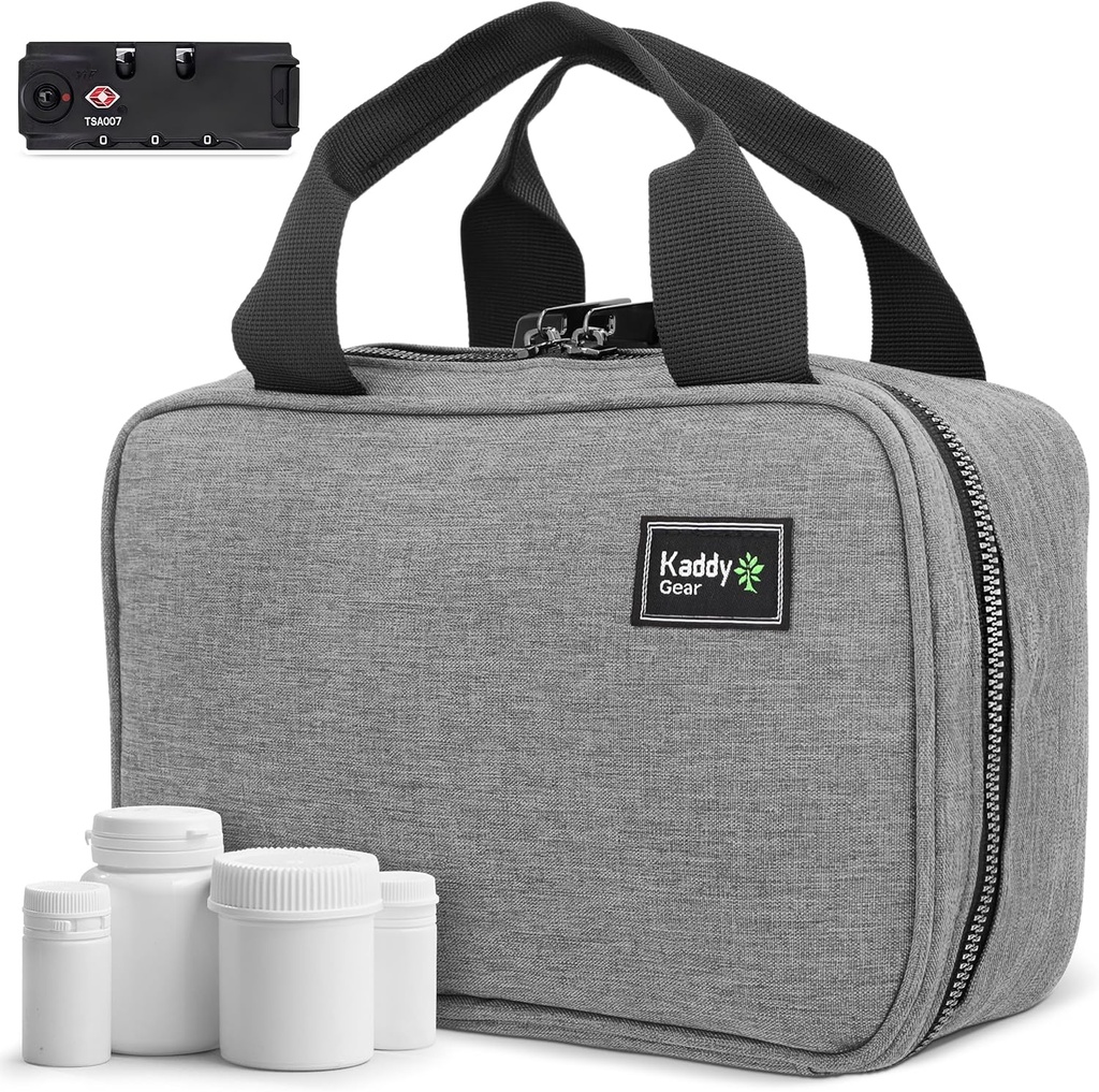 Kaddy Secure tablet Organizator Box, shranjevanje za steklenice zdravil ali dodatkov; toaletni material; potovanja ali domov, TSA Odobreno ključavnico(Sivo)