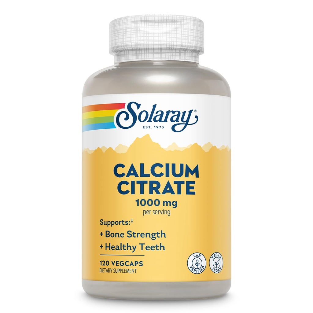 Solaray kalcijev citrat 1000mg - kelirani kalcij dodatek - podpira kosti moč in zdrave zobe - enostaven za prehranjevanje - 60-dnevni garancija, Vegan - 30 Servings, 120 VegCaps