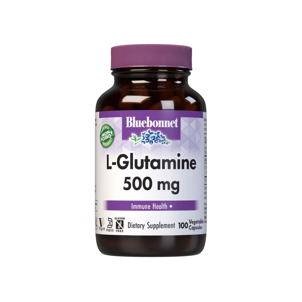 Bluebonnet Nutrition L-glutamin 500mg, podpira imunski sistem*, prenašalec dušika*, brez soje, brez glutena, ne-GMO, Kosher Certified, Vegan, 100 Zelenjavnih kapsul, 100 Servingov