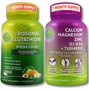 DOPOLNILNI STUDIO liposomski glutation 500mg Obogaten z organskimi celimi živili + na rastlinah temelječi kalcij, magnezij, cink, D3 & K2 s kurkuma – Vegan, Non-GMO, Čista dnevna wellness podpora