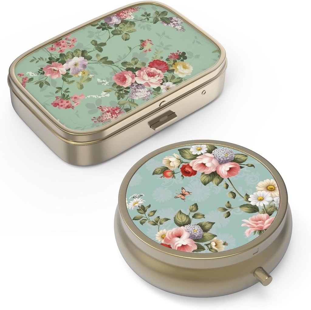 Škatla tablete tablete z Mirror Retro Majhne tablete zaboj za torbico ali žepne bronaste tablete škatle ali vitamini, ribje olje, dodatki, tablete vsebuje potovalna darila(2PCS)