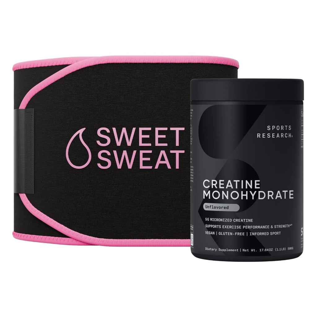 Sport Research® Training Performance Pack - Kreatin Monohidrat in Sweet Sweat Waist Trimmer (Črna/Pink, Medium)