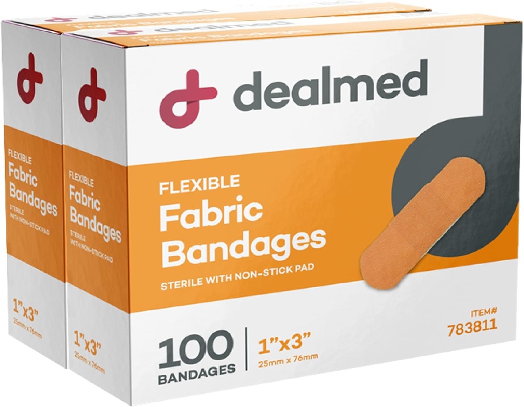 Delili sterilne fleksibilne tkanine Lepljivi trakovi – 1x3 Inch – 100/Box - 2 škatle - Dihalni prvo pomoč Strip Pack - mehko raztezanje rane obliž za medicinske, nujne komplete in klinika