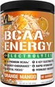 EVL BCAA Aminokisline v prahu - BCAA Energija Pred vadbo Prašek za obnovo mišic Lean rast in vzdržljivost - Rehidriranje Post Workout recovery pijača s 6 Key Elektroliti - Orange Mango