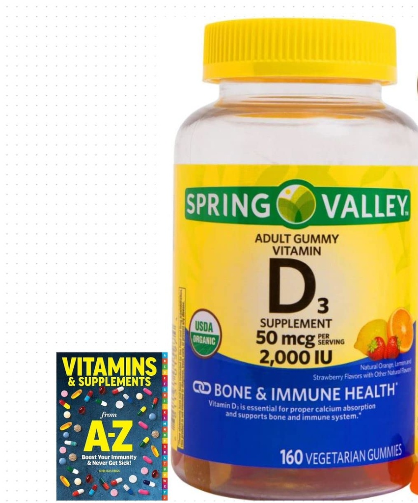 Vegetarianski vitamin D3 Gummies, 2000 i.e., 50 mcg, 160 Ct+Better Guide Vitamins Supplements Book Free Vključuje (Ne morem prodati ločeno)