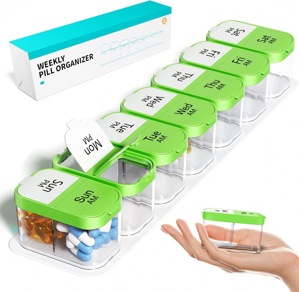 Odaro ekstra velike tedenske tablete Organizator 2 krat na dan, tablete Box 7 dan am Pm, da imajo dnevno medicino vitamin in dodatki - zelena