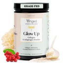 Winged Wellness Glow Up, kolagen prašek za ženske - las, kože in nohti Lepotna dopolnilo s travo-fred hidrolizirani kolagen peptidi Adaptogeni, vitamin C & Biotin - 25 Serving, nearomatizirana