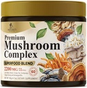 Gobe v prahu dopolnila 2200mg - 11 v 1 Complex Formula Powder z organskimi levi Mane, Reishi, Cordyceps, Chaga, Turčija Tail Gobe Extract dodatek za spomin in podporo možganov - 60 Serving