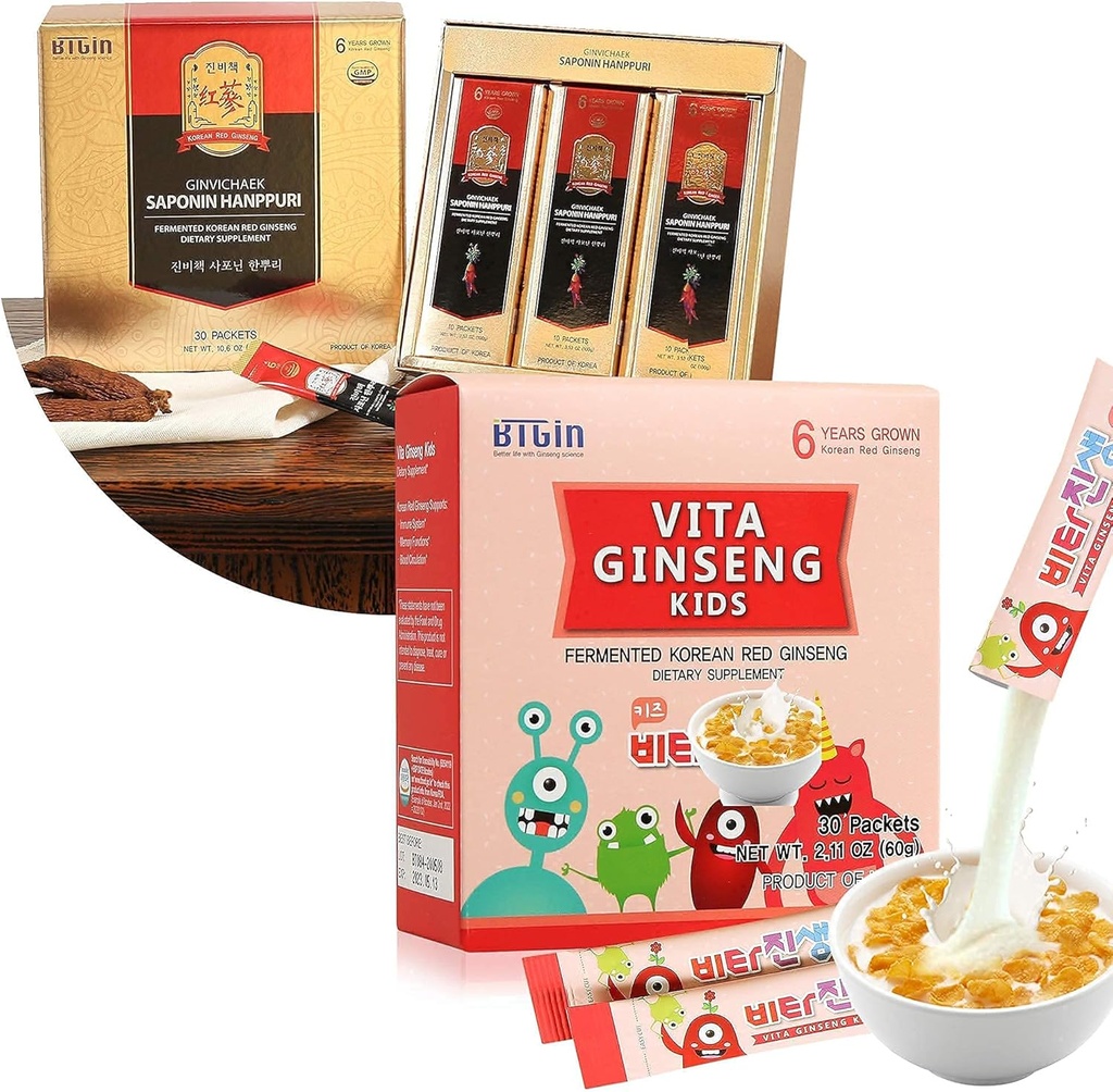 Saponin Hanppuri Imune and Stamina Boost + VITA Ginseng Otroci Imunska podpora in funkcija spomina za otroke Premium Bundle
