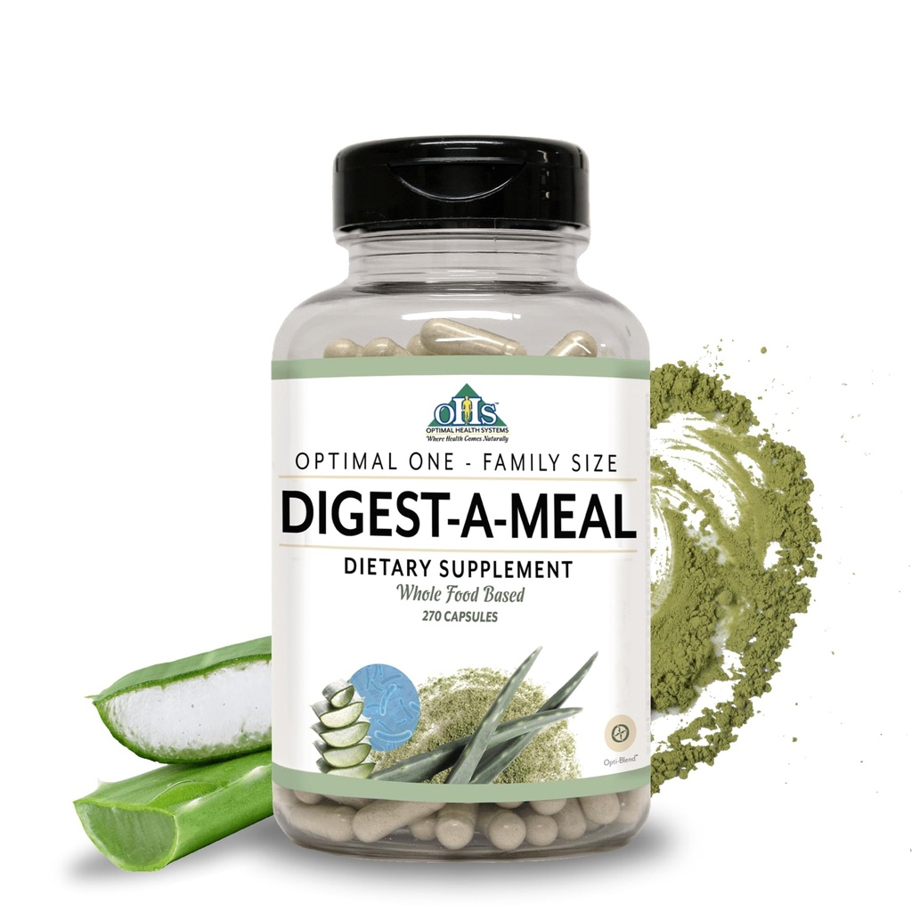 Optimal Health Systems Digest-A-Meal | Gut Health Enzyme & Probiotic | Bloating, Acid Reflux, & Indigestion Relief + Aloe Vera Leaf | Digestion Supplement | 270 Capsules Family Size
