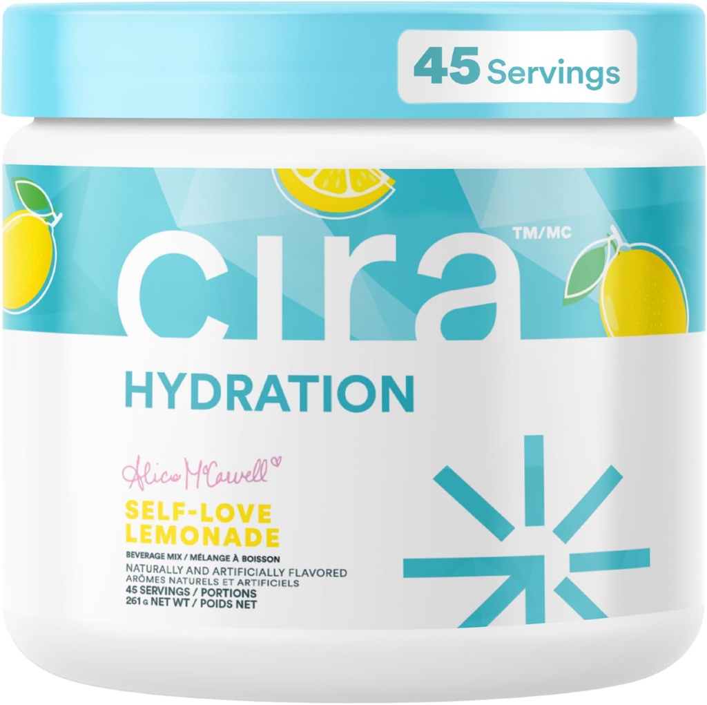 Cira Hydration Powder x Alicia McCarvellova Elektrolitska pijača Mešamo s himalajsko sol za dehidracijo Relief and recovery - Self Love Limonada, 45 Serving