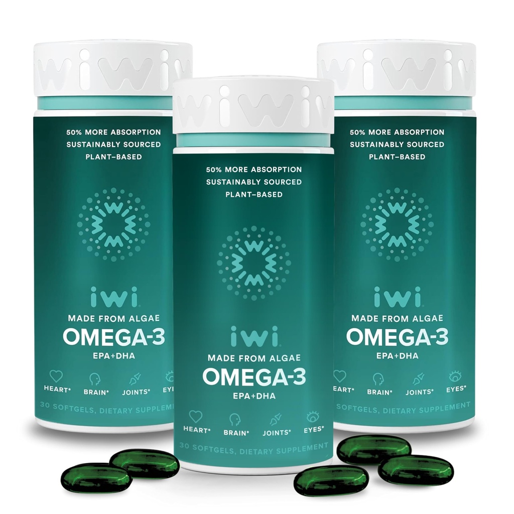 Iwi Omega-3, 90 Softgels (90 Servings), Vegan rastlinsko-bazen Algae Omega 3 z EPA + DHA, celotno-body podpora prehransko dopolnilo, Krill & ribje olje Alternative, Brez ribjega pookusa