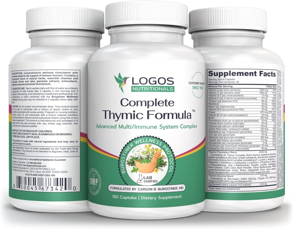 Popolna Thymic FormulaTM, celovit multivitamin in multimineral s Thymus Glandularnimi izvlečki (180-kratnik)