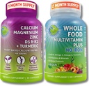 DOPOLNILNI ŠTUDIO Daily Imune, Bone & Energy Support Bundele za moške in ženske – Vegansko polno živil multivitaminski brez železa in rastlin na bazi kalcija Magnezij z D3, K2 & Kurmeric – Vegan, Non-GMO