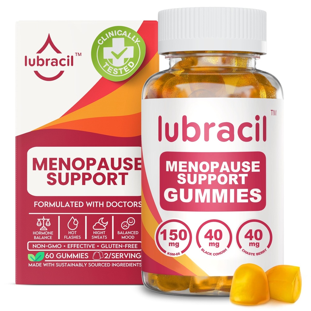 Lubracil Menopause Gumies za ženske - Menopausal dopolnila za vroče Flashe, nočno potenje, Mood Swings in Hormonal Balance - Dnevni vitamini s črno Cohosh & Ashwagandha - 60 Gummies (Pack of 1)