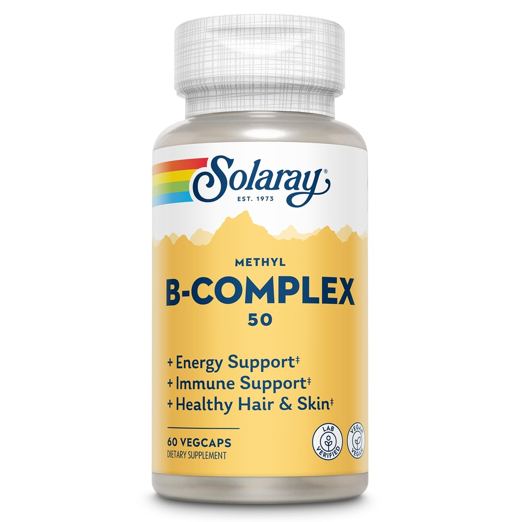 SOLARAY Metil B Complex 50mg - Vitamin B Complex z vitaminom B12, B6, B1, Folna kislina, Biotin in več - Celularna energijska dopolnila, Živčna funkcija Podpora - Vegan, 60-dnevni garancije, 60 Servings