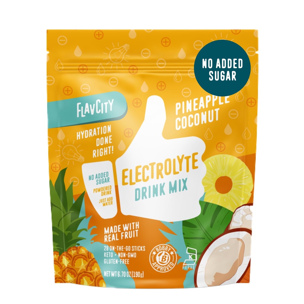 FlavCity Ananas kokos Elektroliti v prahu Packets - 28 Hydration Packets - brez dodanega sladkorja - Hidracija v prahu s pravim sadjem in nerafinirano morsko sol - Keto & Gluten-free (28 Packs)