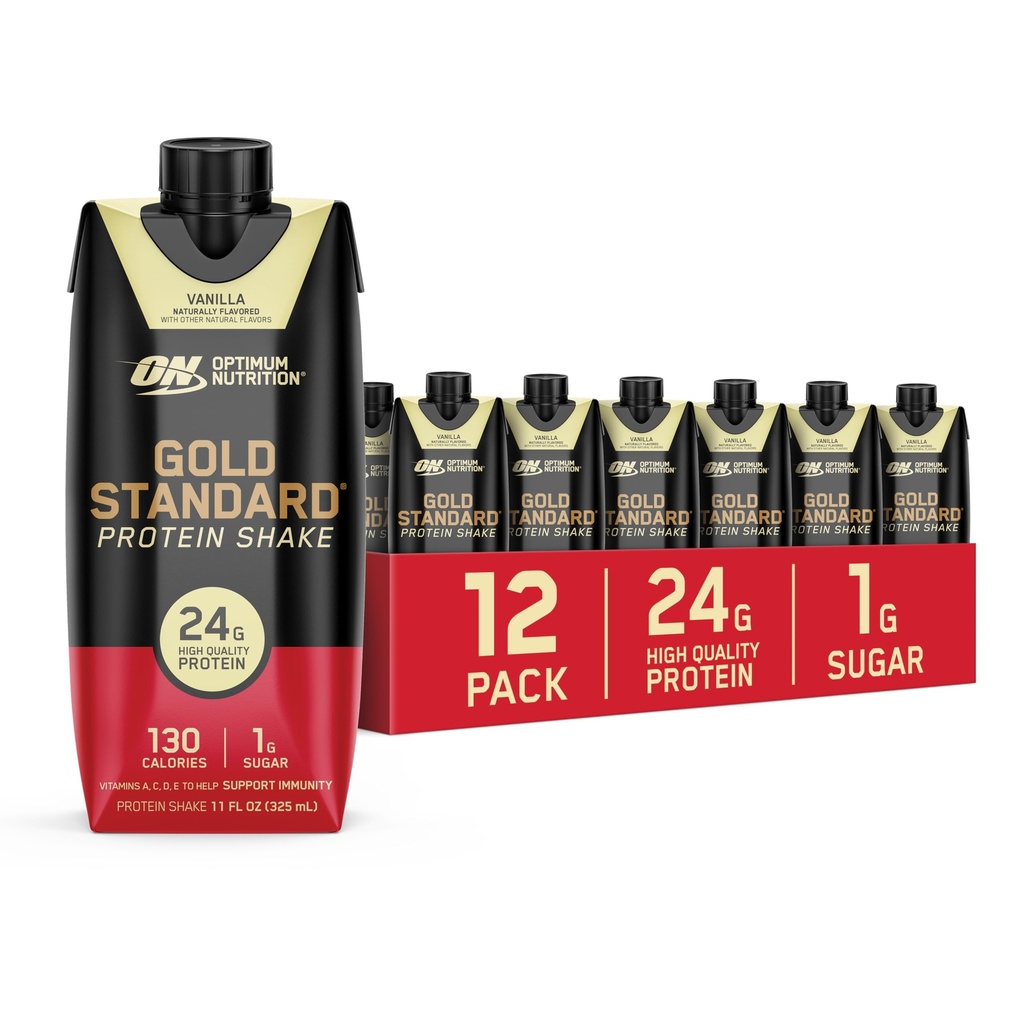 Optimum Nutrition Gold Standard Protein Shake, 24g Beljakovine, Pripravljen za pitje Beljakovinski Shake, Brez glutena, Vitamin C za imuno podporo, Vanilla, 11 Fl Oz, 12 Število (Packing May Vary)