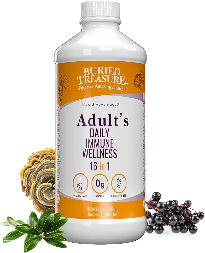 Zakopan zaklad za odrasle Daily Immune Wellness - 16 Fl oz, 16 serv, Tekoča mešanica hranilnih snovi za imuno podporo z bezgavk, Echinacea, Vitamini & več
