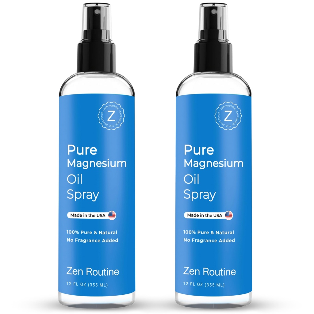 Čisto Magnezijevo olje Spray 12oz (2 paket) – Organski USP stopnja Magnezijev Spray, Topical Magnezijev Glicinat, Magnezijevo olje za noge, telo, mišice in noge Cramps – Izdelano v ZDA