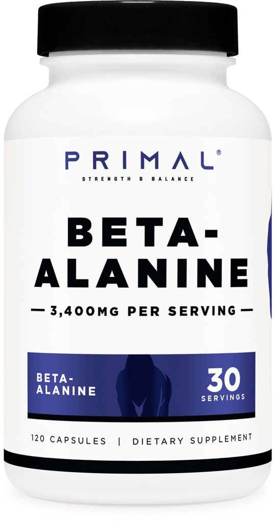 Primale kapsule beta- alanina 3400 mg (30 servivin, 120 kapsul) – dodatek, brez glutena in ne- GMO, 850 mg na kapico