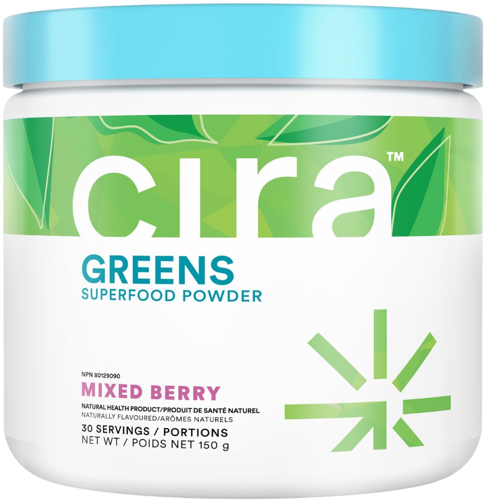 Cira Daily Greens - naravno sladkana, organska Spirulina Superfood Powder s Premium, Antioksidant-Rich Sestavine za raztapljanje, digestion, & Energy - Mešana Berry, 30 Servings