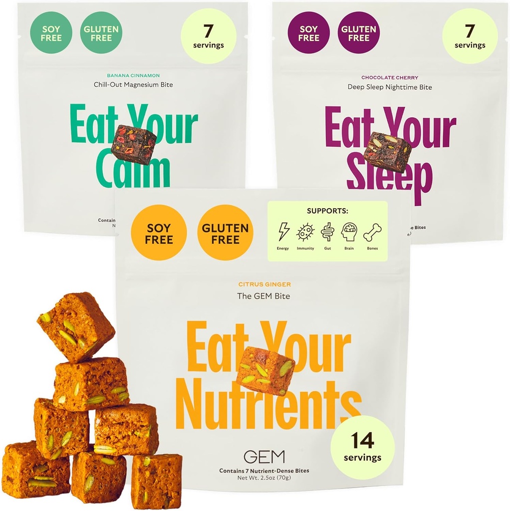 GEM ugriz popolno rutinsko varietete Pack z dnevno multivitamin (14 Bites), Chill-Out Calm (7 Chews) & Deep Sleep Aid (7 Chews) 
