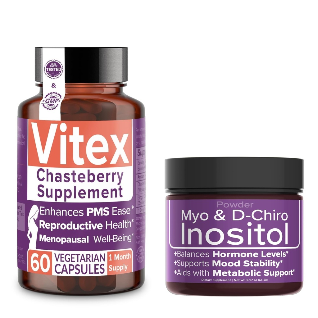 Intimna Rose Save 10% na Hormonsko ravnovesje in reprodukcija Wellness Bundle – Vitex Chasteberry dodatek + Myo & D-Chiro Inositol prašek za PCOS & Menstrual podporo
