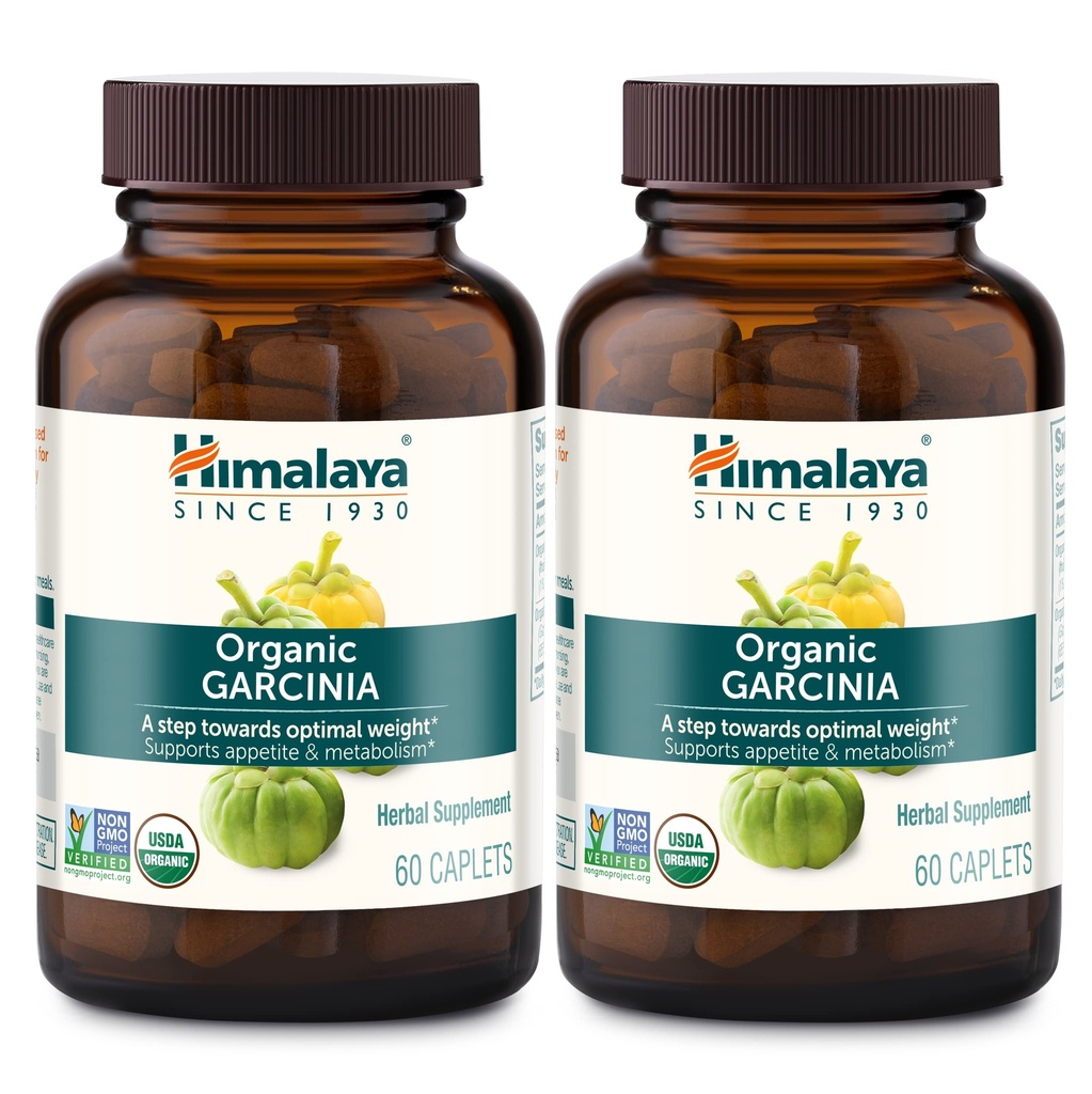 Himalaja Organic Garcinia Cambogia Zeliščni dodatek, Podpora apetitu, Lipid Presnova, Podpora za telesno maso, USDA Organic, Non-GMO, Vegan, 600 mg, 60 Rastlinske kapsule, 2 pakiranji