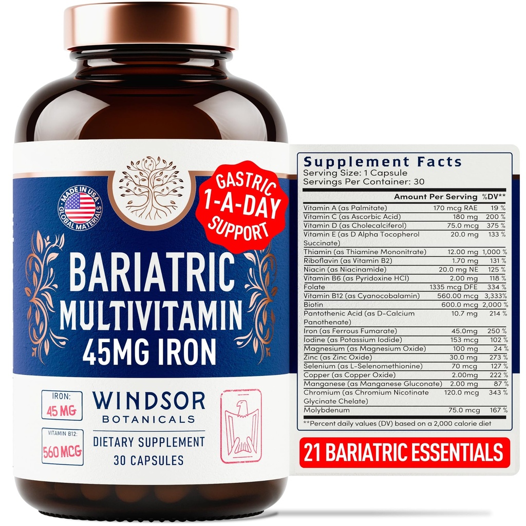 Bariatrični multivitamin z železom - 45mg železa enostavno pogoltniti, en dan bariatrični vitamini za ženske in moške - Gastrični obvod, Gastrični rokav recovery Vitamin Multivitamini - 30 Caps
