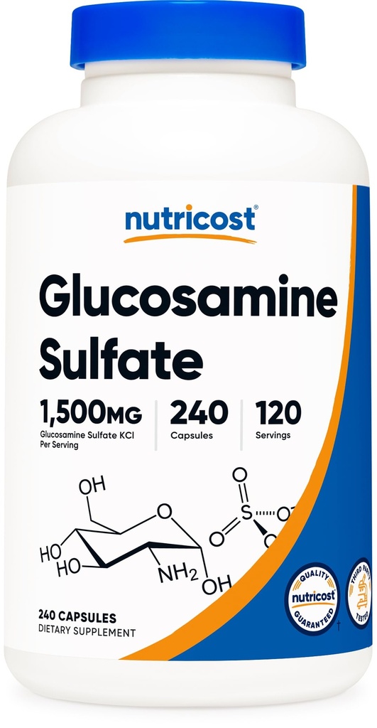 Nutricost glukozamin sulfat 1500 mg, 240 kapsul - 750 mg na kapsulo, brez glutena, ne- GMO