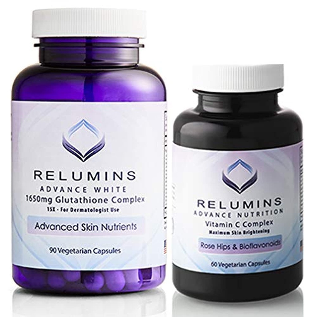 Relumini Advanced White Set - 1650mg Glutatione Complex (90 kapsul) in Advanced Vitamin C z Rose HIPS in Bioflavonoidi (60 kapsul)