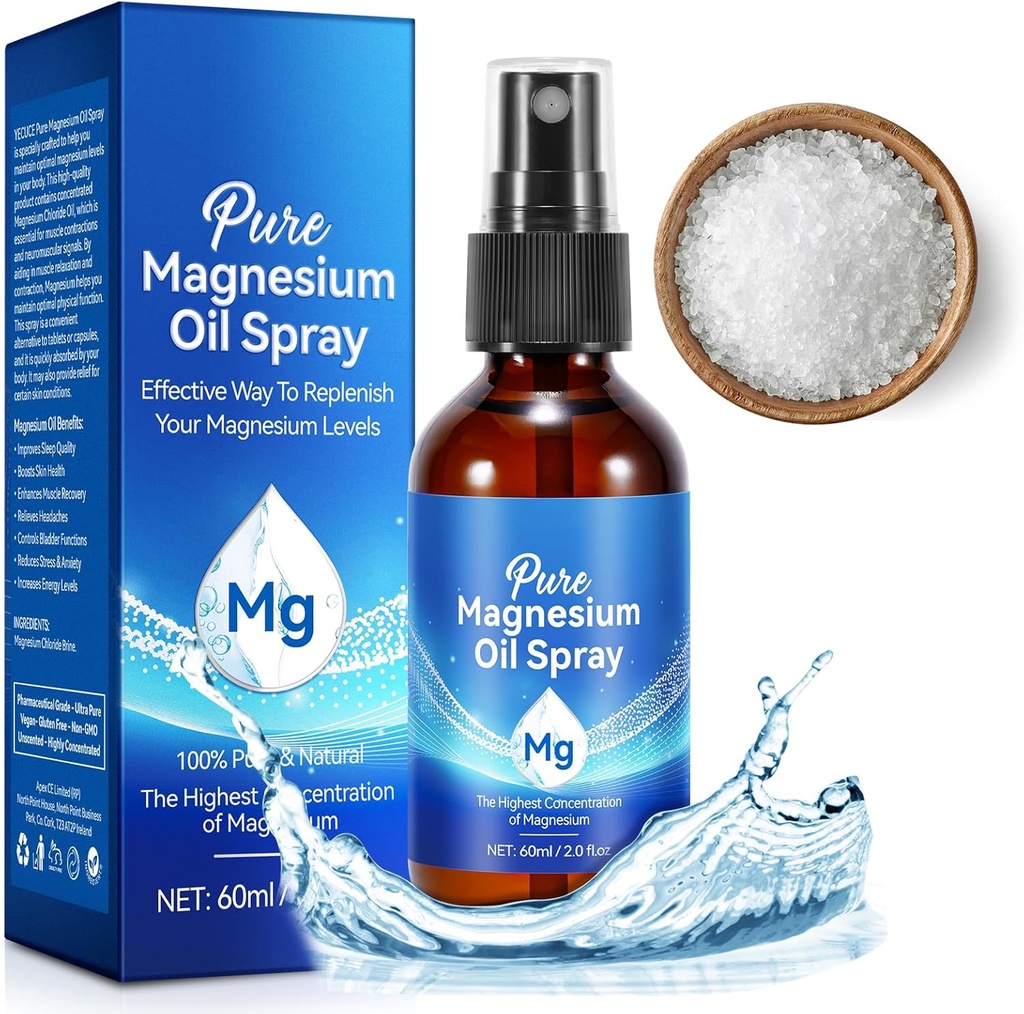 Magnezijevo olje Spray, čisto magnezijevo olje za noge,100% Naravna in organska Magnezijev Spray Steklena steklenica, enostaven za absorpcijo in uporabo, Topical Magnezij Spray (2 Fl Oz, pakiranje po 1)