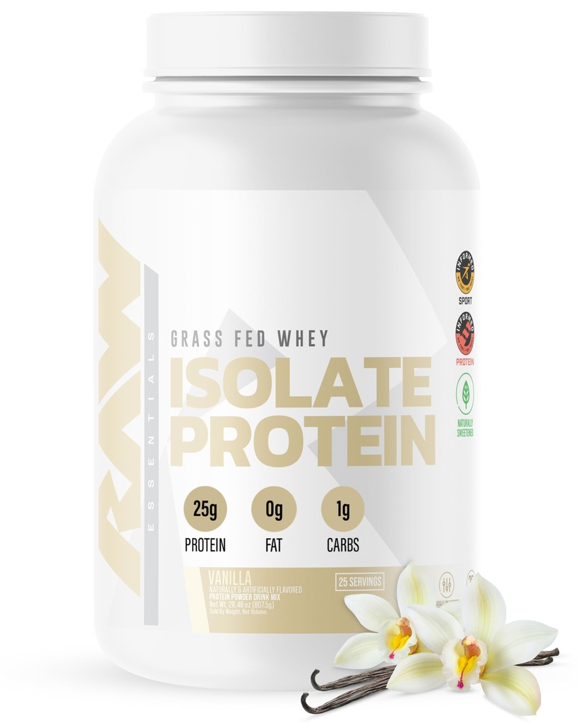 RAW Whey izolat beljakovin v prahu, vanilja (CBUM Itolat) - 100% travnato-krmna športna prehrana v prahu za rast mišic in regeneracijo - nizka maščoba, nizka vsebnost ogljikovih hidratov, naravno arome - 25
