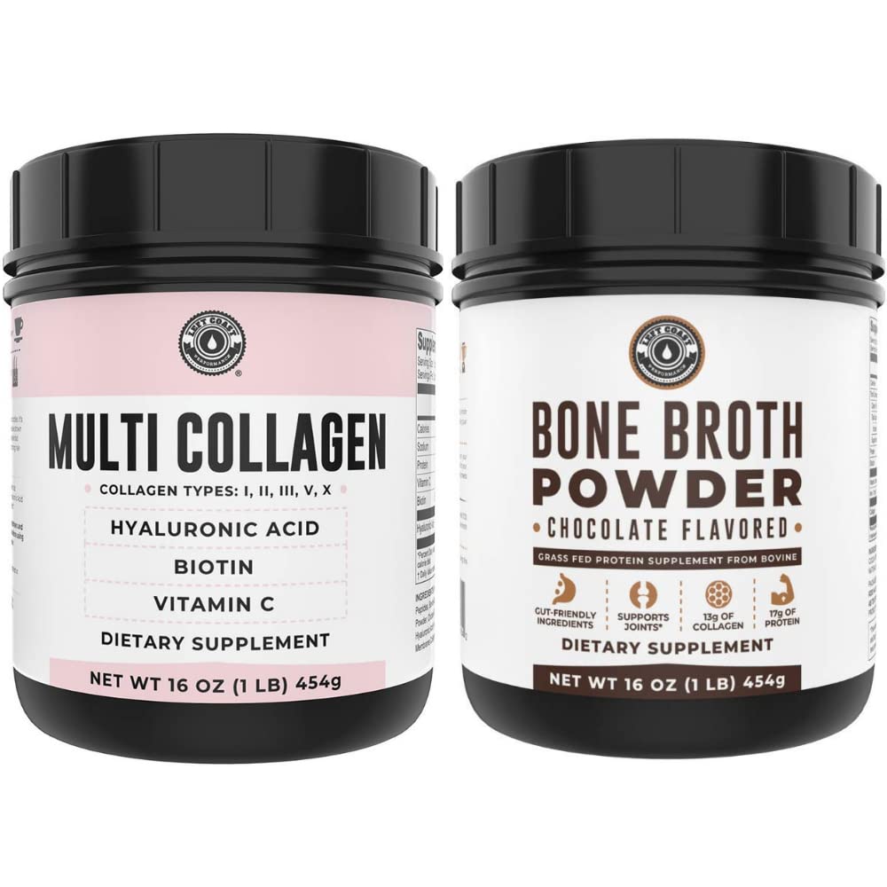 Left Coast Performance Chocolate Bone Broth in multi colagen prašek za skupno, lase, kožo, in nohti podporo