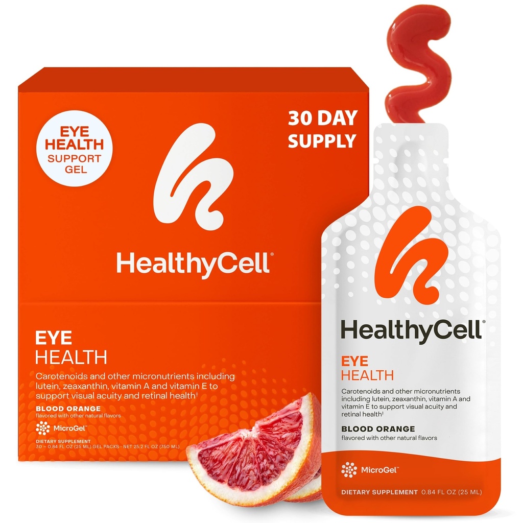 Zdrave celice Eye Health Daily Liquid Supplement - Eye Vitamini in minerali z lutein, Zeaksantin, Astaksantin in beta karoten za nego oči in Makularna podpora - 30 Gel paketi