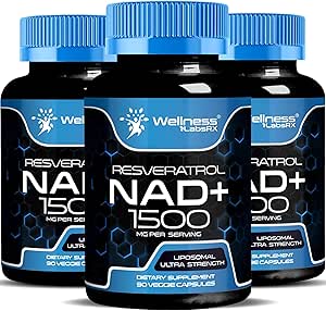Wellness LABSRX NAD dodatek, 1500mg - Liposomna NAD+ Dodatek z Resveratrol, NAD Plus povečanje - podpora celično zdravje in zdravo staranje - Ultra moč kapsule, ZDA Made - 3 Pack