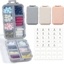 LANDNEOO 14 Mreže tablete Organizator škatle z nalepkami, Travel Medication imetnik Dispenser Case Kit, Pocket Daily Lekarna kontejner za ribje olje Vitamin dopolnilno shranjevanje, Khaki Pink Grey, 3 Pack
