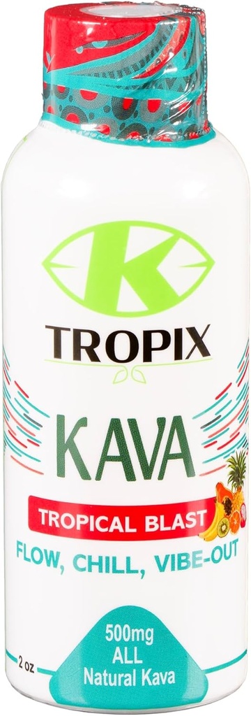 K-Tropix Kava Shot Tropical Blast - 500mg Wellness Shots za spodbujanje sprostitve in zmanjšanje skrbi - Kava pijača - skrbi, Napetost, Seva Relief dodatek - 1 pakiranje
