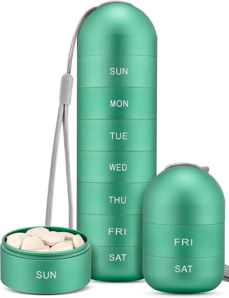 Zannaki Metal Moistrure Proof Weekly Pill Organizer, Stackable Aluminum Alloy BPA Brezplačno potovanje pohodništvo 7 dan Tablete Box Primer vodoodporne in velik kompartment, da imajo tablete, vitamini, ribje olje, dodatki