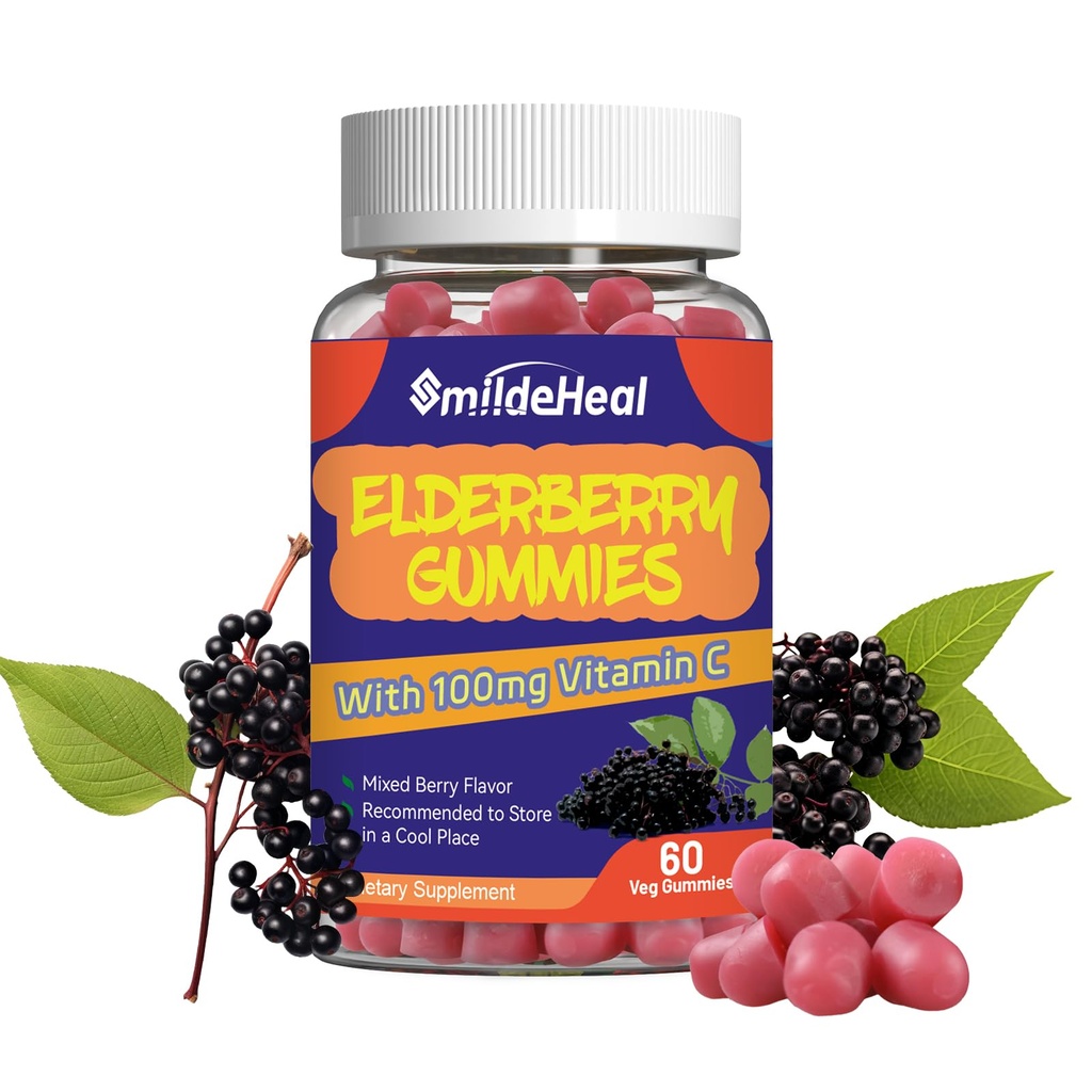 Bezgove jagode, Bezgove jagode izvleček 300mg, z vitaminom C in cinkom, Jagodne arome, Ne-GMO, Gluten prost, Vegansko-prijateljski, Imunska podpora, 60 grof