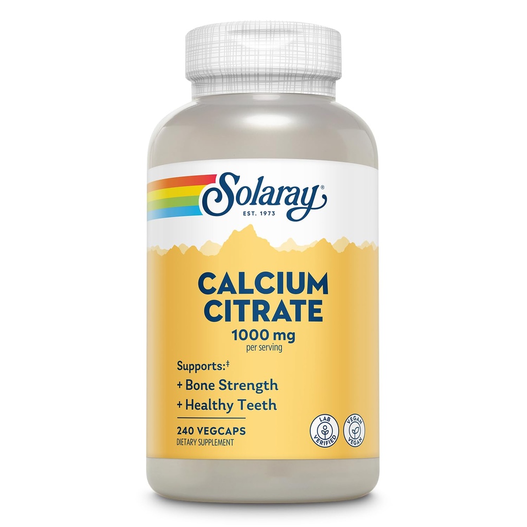 Solaray kalcijev citrat 1000mg - kelirani kalcij dodatek - podpira kosti moč in zdrave zobe - enostaven za prehranjevanje - 60-dnevni garancije, Vegan - 60 Serving, 240 VegCaps