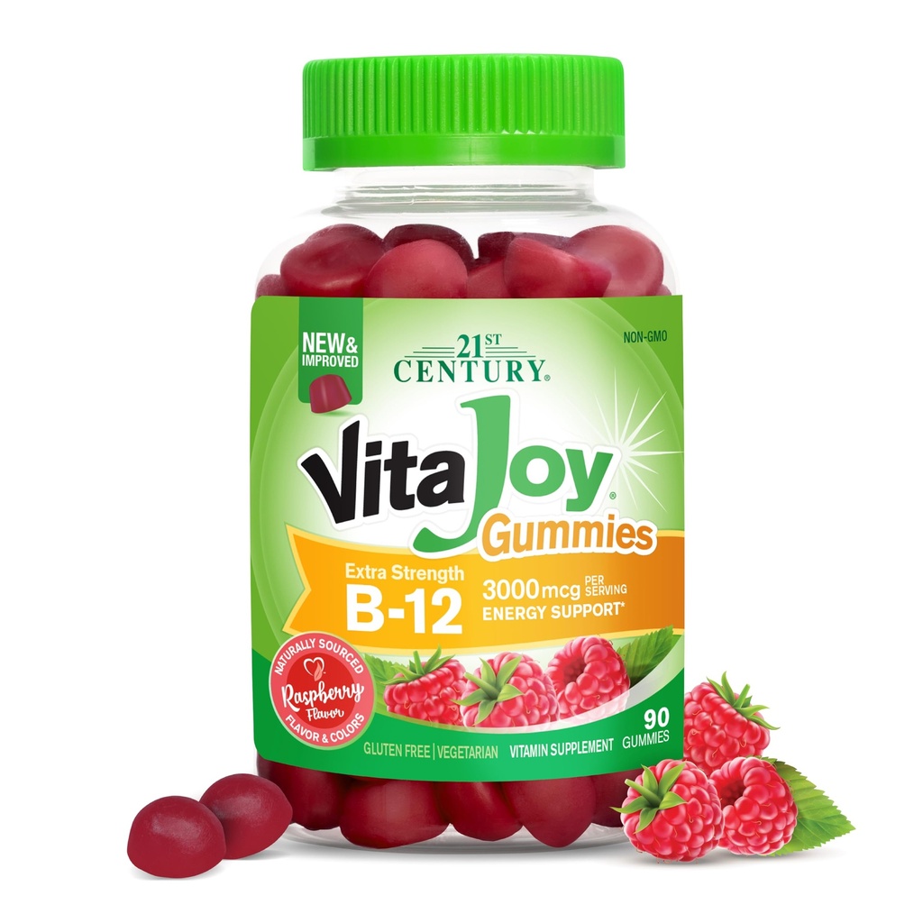 21. stoletje VitaJoy Extra Strength B-12 3000 mcg Gummies, Raspberry, 90 Count