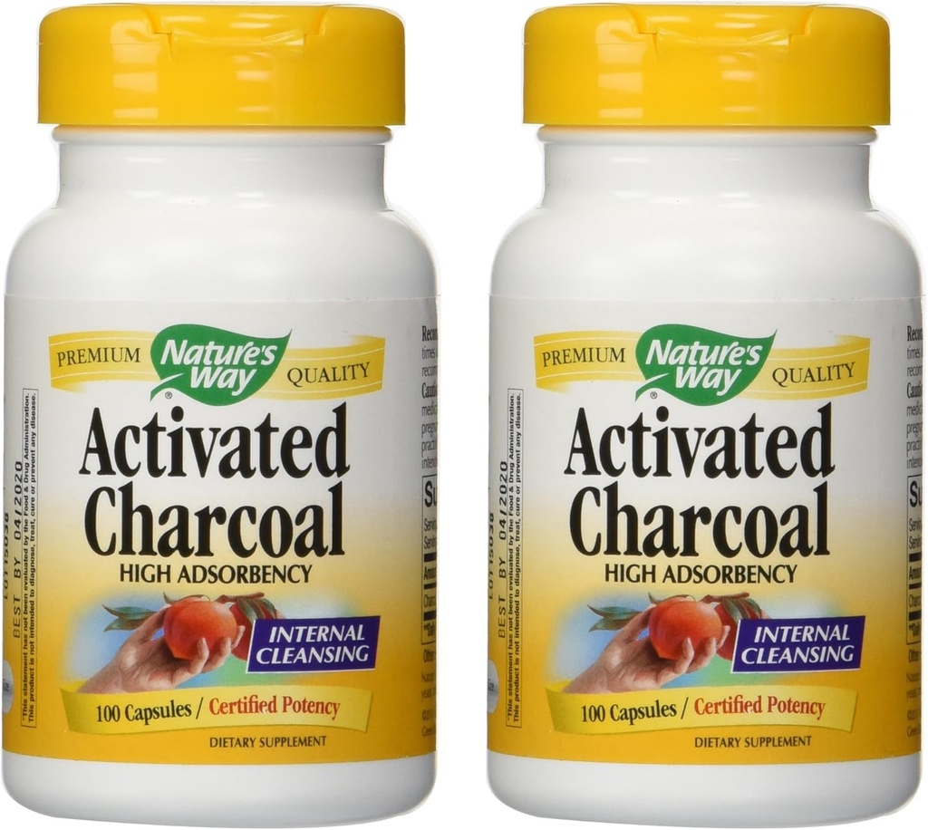 Naravna pot Aktivirana Charcoal High Adsorbency - 100 kapsul 2 pakiranji