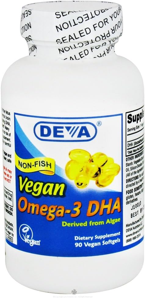 Deva Vegan Omega-3 DHA 200 mg iz Algae, neriba, zapoznelo sproščanje, 90 kapsul, 1-Pack