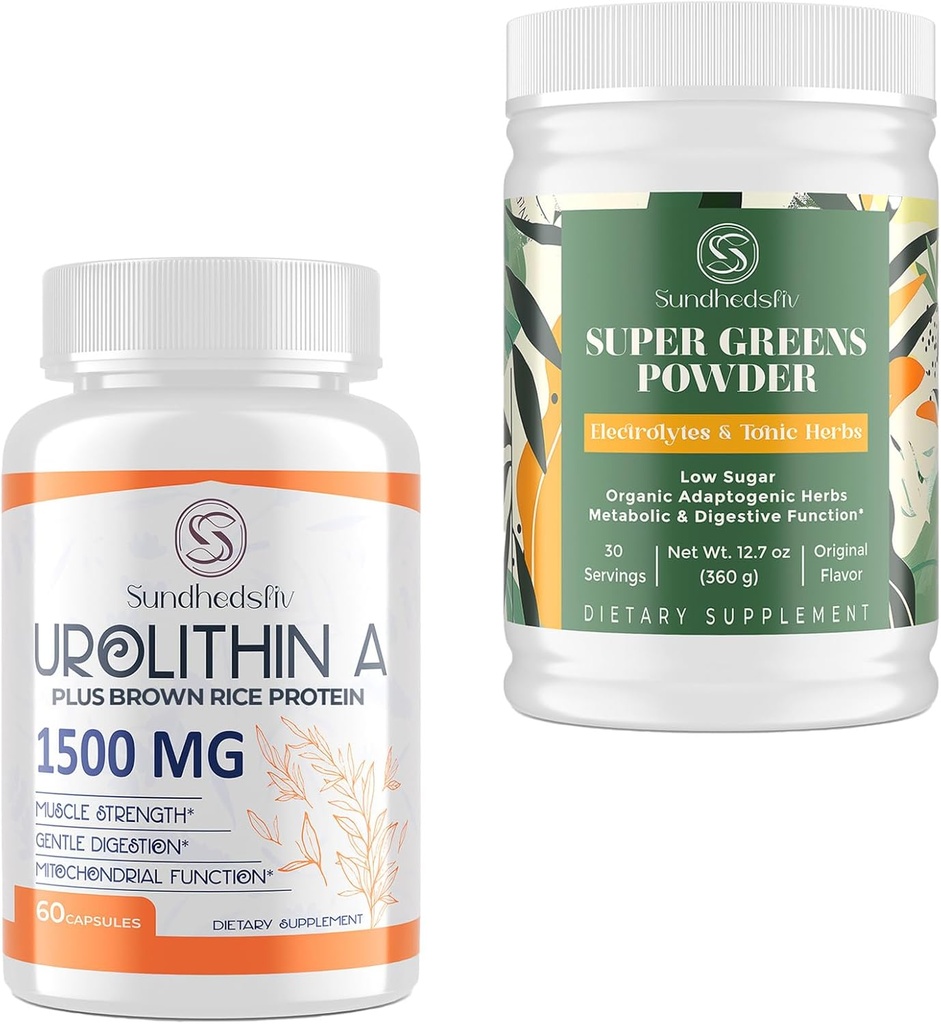 Urolithin A dodatek 1500MG Plus Rjavi riževi proteini + Super zeleni powder Superfood dodatek z elektroliti in toničnimi zelišči