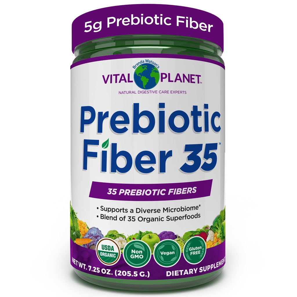 Vital Planet - Fiber 35 Powder Diverse Fiber dodatek za dietno podporo in občasno zaprtje s 35 Prebiotične Fibers in 35 Organic Superfoods za vzdrževanje Bowel Rednost, 6.77 oz