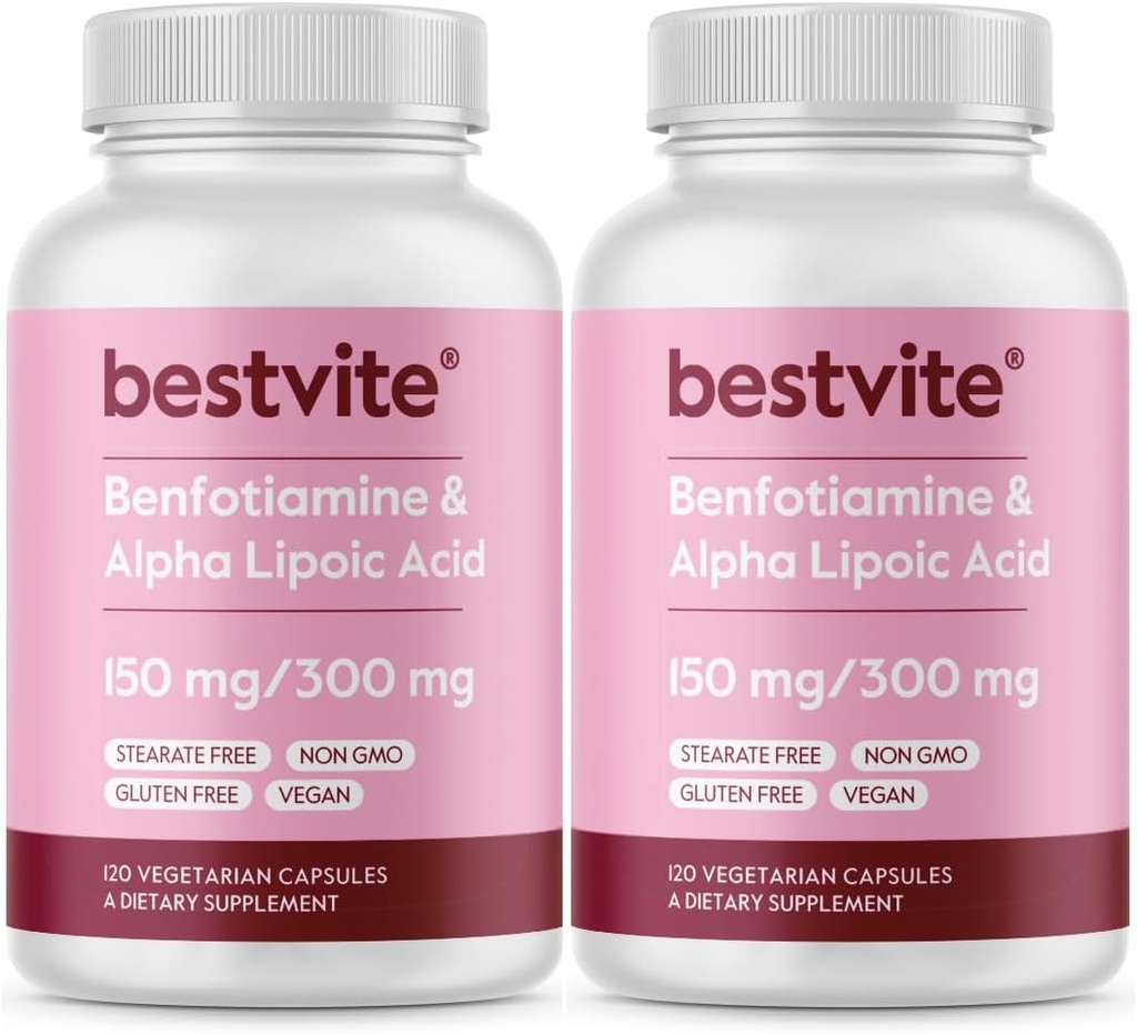 Benfotiamin 150 mg / alfa lipoična kislina 300 mg (240 vegetarijanskih kapsul)(120x2) - brez stearat - vegan - brez glutena - brez GSO