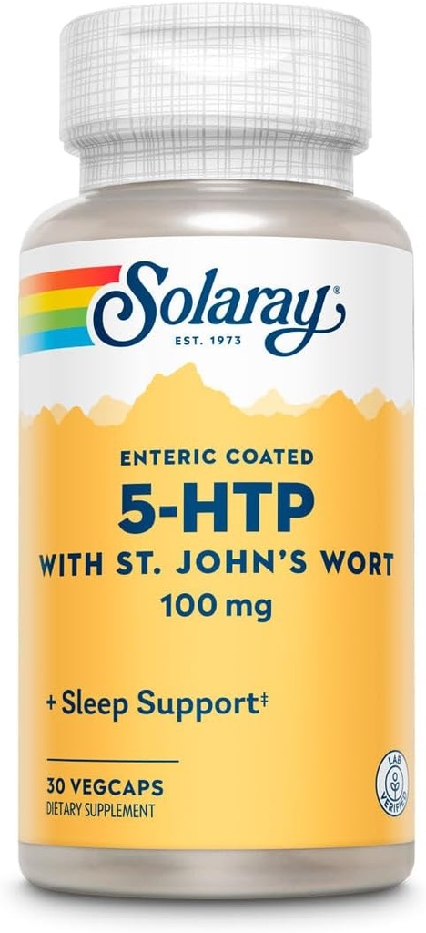 SOLARAY 5-HTP Plus šentjanževka - 30 enterično obloženih kapsul - 100 mg - 30 serviranja